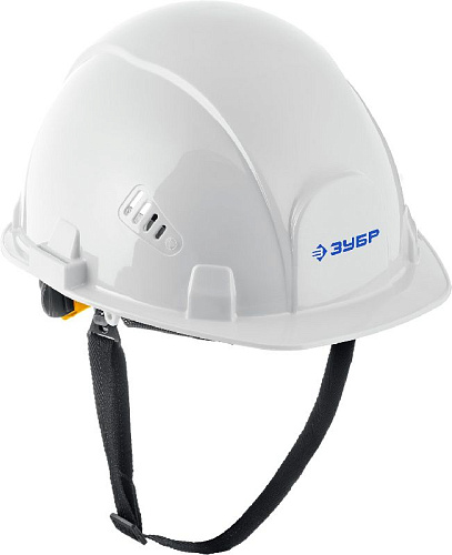 Каска защитная белая с амортизационной вставкой и храповым механизмом регулировки размера ЗУБР Каска защитная белая с амортизационной вставкой и храповым механизмом регулировки размера ЗУБР