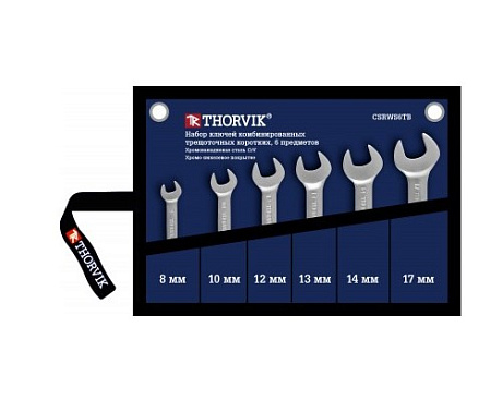 Набор ключей комбинированных трещоточных коротких 8-17 мм (6 шт) в сумке Thorvik CSRWS6TB Набор ключей комбинированных трещоточных коротких 8-17 мм (6 шт) в сумке Thorvik CSRWS6TB