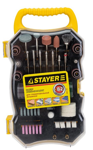 Набор мини-насадок для граверов 82 предм. в кейсе STAYER Набор мини-насадок для граверов 82 предм. в кейсе STAYER