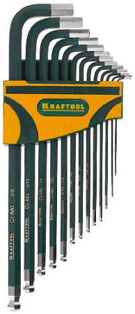 Набор ключей шестигранных угловых длинных 0,05-3/8" (13 шт.) SAE HEX KRAFTOOL Набор ключей шестигранных угловых длинных 0,05-3/8" (13 шт.) SAE HEX KRAFTOOL