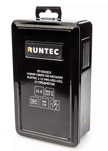 Набор сверл по металлу 1-13 мм (25 шт.) HSS-Co5 RUNTEC Набор сверл по металлу 1-13 мм (25 шт.) HSS-Co5 RUNTEC