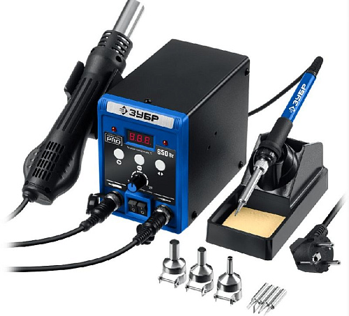 Станция паяльная ремонтная 100 - 500°С, 650 Вт, 2 в 1 ЗУБР ПСР-650 Станция паяльная ремонтная 100 - 500°С, 650 Вт, 2 в 1 ЗУБР ПСР-650