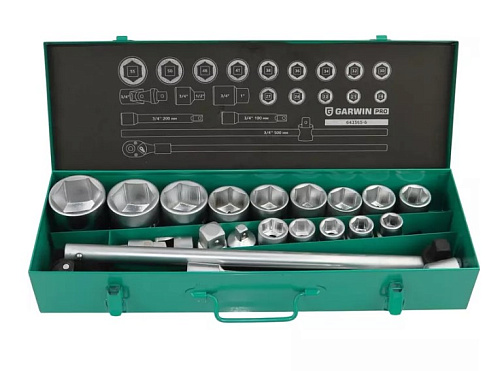 Набор головок торцевых 19-55 мм (3/4") 6 гр., 21 предм. GARWIN Набор головок торцевых 19-55 мм (3/4") 6 гр., 21 предм. GARWIN