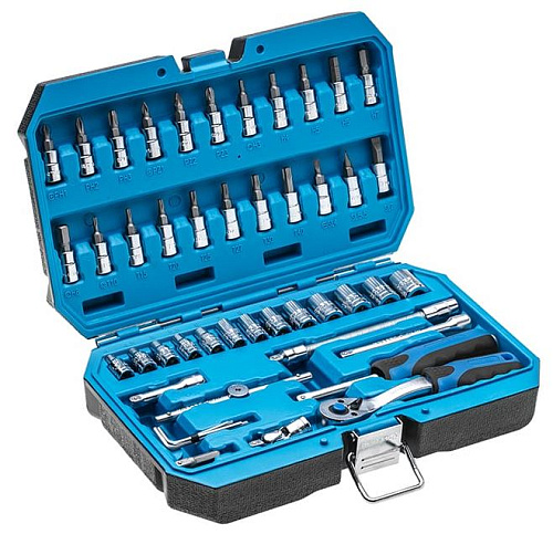 Набор головок торцевых 4-14 мм (1/4") SL, PH, HZ, Torx, Hex, 46 предм. HOEGERT Набор головок торцевых 4-14 мм (1/4") SL, PH, HZ, Torx, Hex, 46 предм. HOEGERT