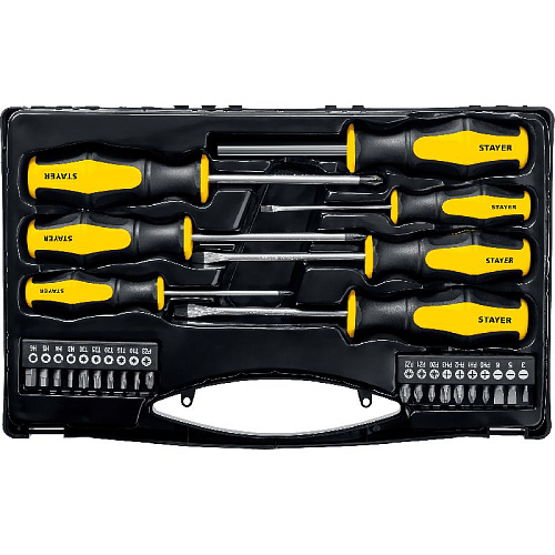 Набор отверток и бит 27 предметов в кейсе STAYER Hercules-K27 Набор отверток и бит 27 предметов в кейсе STAYER Hercules-K27