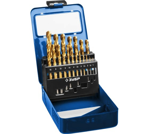 Набор сверл по металлу 1-10 мм (19 шт.) Р6М5, класс А с покрытием из нитрид-титана ЗУБР ТИТАН Набор сверл по металлу 1-10 мм (19 шт.) Р6М5, класс А с покрытием из нитрид-титана ЗУБР ТИТАН