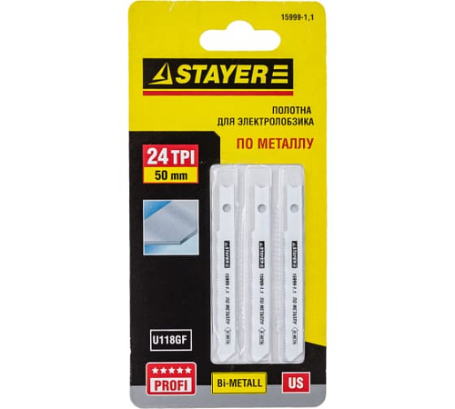Пилка для лобзика по металлу 50*1,1 мм U118GF, Bi-Metall (3 шт.) STAYER "PROFI" Пилка для лобзика по металлу 50*1,1 мм U118GF, Bi-Metall (3 шт.) STAYER "PROFI"