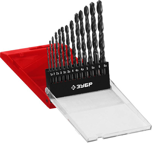 Набор сверл по металлу 1,5-6,5 мм (13 шт.) Р4М12, класс В ЗУБР МАСТЕР Набор сверл по металлу 1,5-6,5 мм (13 шт.) Р4М12, класс В ЗУБР МАСТЕР