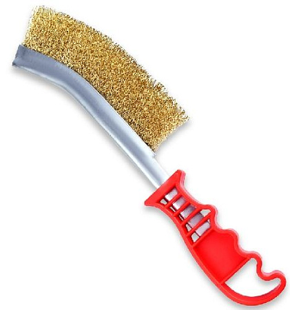 Щетка по металлу 1-но рядная с изогнутой пластиковой ручкой латунированная AVS MB-01 Щетка по металлу 1-но рядная с изогнутой пластиковой ручкой латунированная AVS MB-01