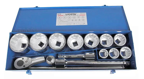 Набор головок торцевых 36-80 мм (1") 12 гр., 15 предм. Licota Набор головок торцевых 36-80 мм (1") 12 гр., 15 предм. Licota