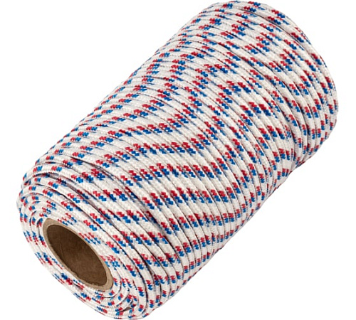 Фал капроновый 16-прядный, 520 кгс, с сердечником, диаметр 8 мм СИБРТЕХ Фал капроновый 16-прядный, 520 кгс, с сердечником, диаметр 8 мм СИБРТЕХ