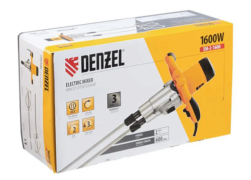 Миксер строительный 2-скоростной 1600 Вт, 90 Нм, 200-480/250-680 об/мин Denzel EM-2-1600 Миксер строительный 2-скоростной 1600 Вт, 90 Нм, 200-480/250-680 об/мин Denzel EM-2-1600