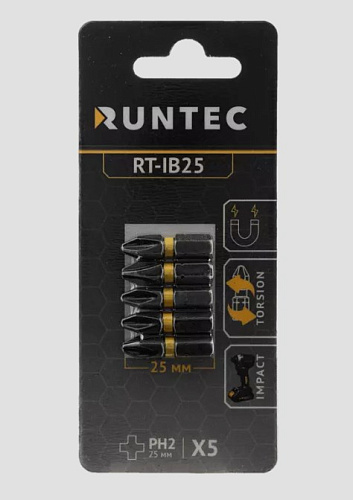 Бита PH №2 L= 25 мм (1/4" HEX) ударная (5 шт) RUNTEC Бита PH №2 L= 25 мм (1/4" HEX) ударная (5 шт) RUNTEC