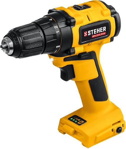 Дрель-шуруповерт аккумуляторная 20 В, 45 Нм, без АКБ, бесщеточый двиг. STEHER Дрель-шуруповерт аккумуляторная 20 В, 45 Нм, без АКБ, бесщеточый двиг. STEHER