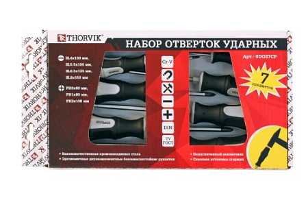 Набор отверток ударных 7 шт Thorvik SDGS7CP Набор отверток ударных 7 шт Thorvik SDGS7CP