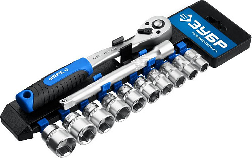 Набор головок торцевых 10-19 мм (3/8") 6-гр., 12 предм. ЗУБР ТР-12С Набор головок торцевых 10-19 мм (3/8") 6-гр., 12 предм. ЗУБР ТР-12С