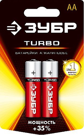 Батарейка щелочная (алкалиновая), "AA", 1,5 В, 2 шт ЗУБР Turbo Батарейка щелочная (алкалиновая), "AA", 1,5 В, 2 шт ЗУБР Turbo
