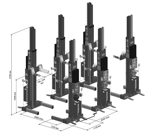 Подъемник передвижной электрогидравлический г/п 36 т, 6 стойки СИВИК ПГП-36000/6 Подъемник передвижной электрогидравлический г/п 36 т, 6 стойки СИВИК ПГП-36000/6
