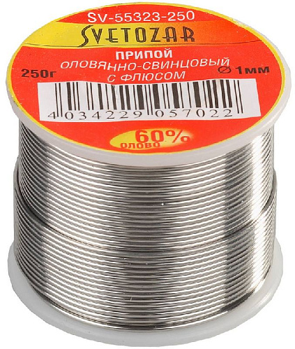 Припой ПОС 61 трубка с флюсом 250 г, 1 мм СВЕТОЗАР Припой ПОС 61 трубка с флюсом 250 г, 1 мм СВЕТОЗАР