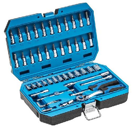 Набор головок торцевых 4-14 мм (1/4") SL, PH, HZ, Torx, Hex, 46 предм. HOEGERT Набор головок торцевых 4-14 мм (1/4") SL, PH, HZ, Torx, Hex, 46 предм. HOEGERT