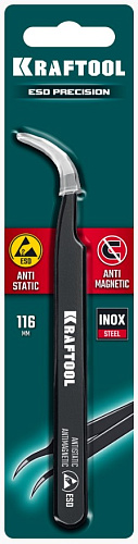 Пинцет 116 мм изогнутый антимагнитный, антистатический, прецизионный KRAFTOOL Пинцет 116 мм изогнутый антимагнитный, антистатический, прецизионный KRAFTOOL