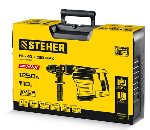 Перфоратор SDS-Max 1250 Вт/10 Дж, 2 режима STEHER Перфоратор SDS-Max 1250 Вт/10 Дж, 2 режима STEHER
