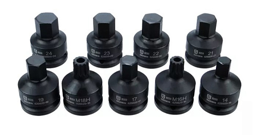 Набор насадок ударных 3/4" HEX 14*24 мм, SPLINE M16H, M18H (9 предм) L= 60 мм GARWIN Набор насадок ударных 3/4" HEX 14*24 мм, SPLINE M16H, M18H (9 предм) L= 60 мм GARWIN