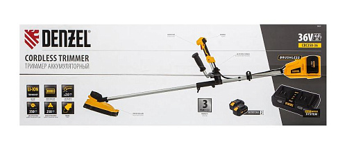 Триммер аккумуляторный 350 мм, 36 В (2*18 В), бесщ. двиг. Denzel CBC350-36 Триммер аккумуляторный 350 мм, 36 В (2*18 В), бесщ. двиг. Denzel CBC350-36