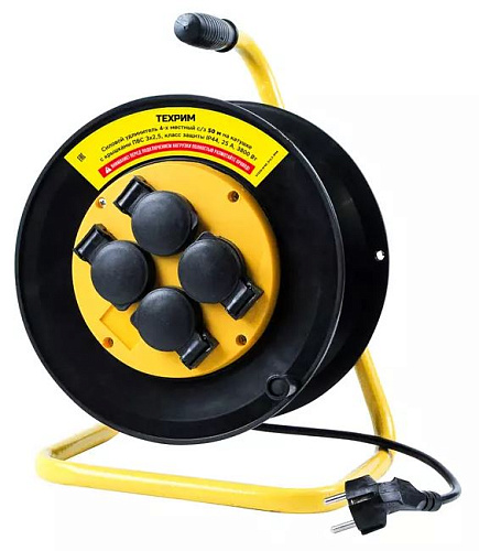 Удлинитель на катушке ПВС 50 м, 4 гнезда, 3*2,5 кв.мм, 3800 Вт, IP44 ТЕХРИМ Удлинитель на катушке ПВС 50 м, 4 гнезда, 3*2,5 кв.мм, 3800 Вт, IP44 ТЕХРИМ