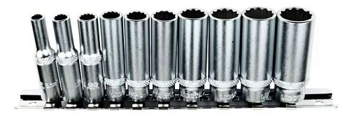 Набор головок торцевых глубоких 5-14 мм (1/4") 12 гр., 10 шт. на линейке Licota Набор головок торцевых глубоких 5-14 мм (1/4") 12 гр., 10 шт. на линейке Licota