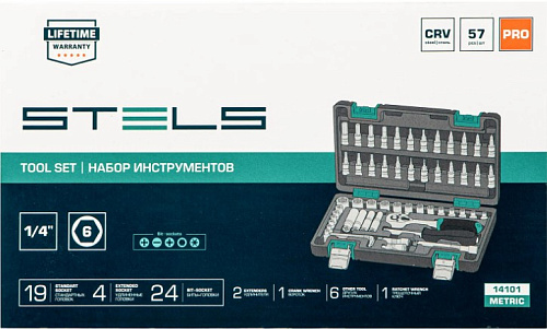 Набор головок торцевых 4-14 мм (1/4") 6 гр., 57 предм. STELS Набор головок торцевых 4-14 мм (1/4") 6 гр., 57 предм. STELS