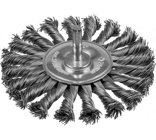 Щетка дисковая 100 мм для дрели, жгутированная стальная проволока 0,5 мм ЗУБР Щетка дисковая 100 мм для дрели, жгутированная стальная проволока 0,5 мм ЗУБР