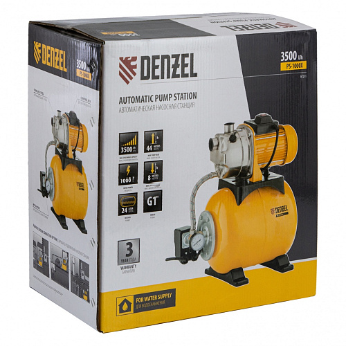 Насосная станция автоматическая 1000 Вт, 3500 л/ч, подъем 44 м, нержавейка Denzel PS1000Х Насосная станция автоматическая 1000 Вт, 3500 л/ч, подъем 44 м, нержавейка Denzel PS1000Х