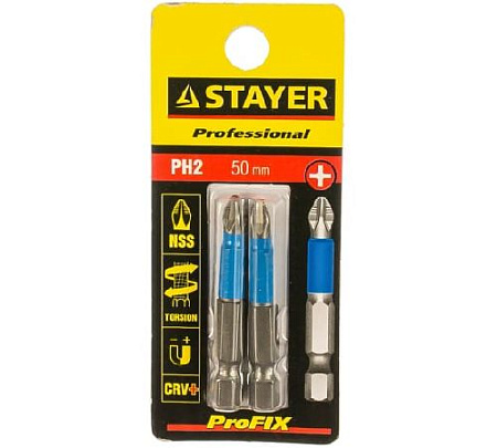 Бита PH №2 L= 50 мм (E 1/4") (2 шт.) STAYER Бита PH №2 L= 50 мм (E 1/4") (2 шт.) STAYER