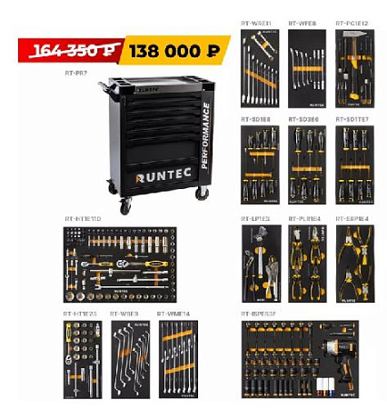 Тележка инструментальная 7 полок, 273 предм, стальная столешница, дверца RUNTEC Performance Тележка инструментальная 7 полок, 273 предм, стальная столешница, дверца RUNTEC Performance