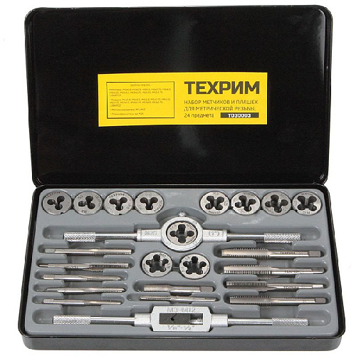 Набор резьбонарезного инструмента 24 предм. М5-М12 ТЕХРИМ Набор резьбонарезного инструмента 24 предм. М5-М12 ТЕХРИМ