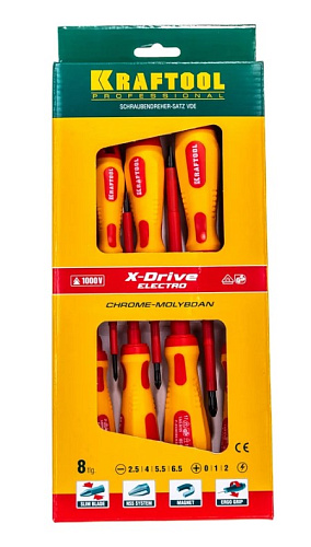 Набор отверток диэлектрических 8 шт (до 1000 В) KRAFTOOL Х-Drive Electro Набор отверток диэлектрических 8 шт (до 1000 В) KRAFTOOL Х-Drive Electro
