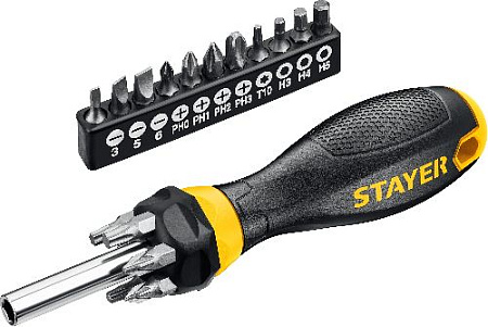Отвертка-битодержатель с насадками 18 предм. STAYER Hercules-B18 Отвертка-битодержатель с насадками 18 предм. STAYER Hercules-B18