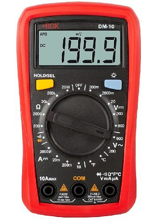 Мультиметр цифровой 0,2-600В, 0,2-600В, 10А, 200 Ом - 20 МОм RGK DM-10 Мультиметр цифровой 0,2-600В, 0,2-600В, 10А, 200 Ом - 20 МОм RGK DM-10