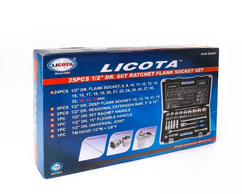 Набор головок торцевых 1/2" 8-36 мм, 6 гр., 35 предм. Licota Набор головок торцевых 1/2" 8-36 мм, 6 гр., 35 предм. Licota