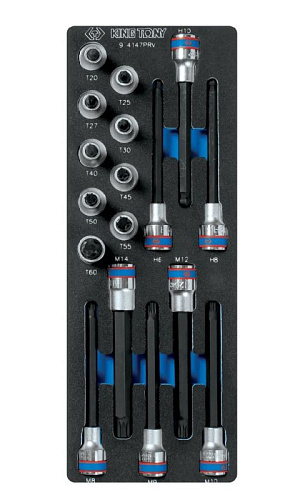 Набор головок торцевых со вставками 1/2", Hex, Torx и Spline 17 предм. в ложементе EVA KING TONY Набор головок торцевых со вставками 1/2", Hex, Torx и Spline 17 предм. в ложементе EVA KING TONY