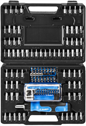Отвертка реверсивная с головками и битами 129 предм ЗУБР Отвертка реверсивная с головками и битами 129 предм ЗУБР