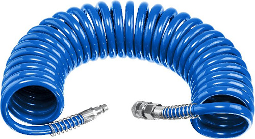 Шланг спиральный воздушный 10 м (8*12 мм) полиуретан, 15 бар, с фитингами рапид ЗУБР Профессионал Шланг спиральный воздушный 10 м (8*12 мм) полиуретан, 15 бар, с фитингами рапид ЗУБР Профессионал