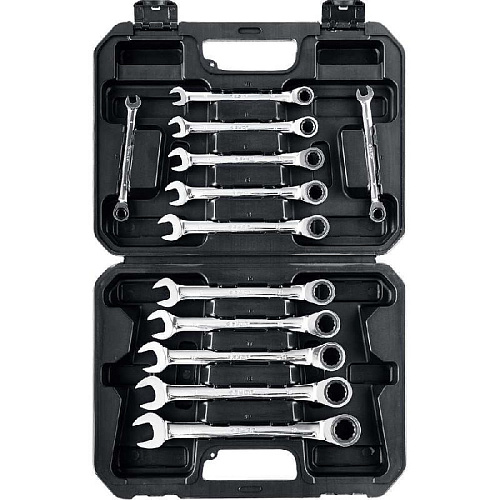 Набор ключей комбинированных трещоточных 8-19 мм (12 шт) в пластиковом кейсе ЗУБР Набор ключей комбинированных трещоточных 8-19 мм (12 шт) в пластиковом кейсе ЗУБР