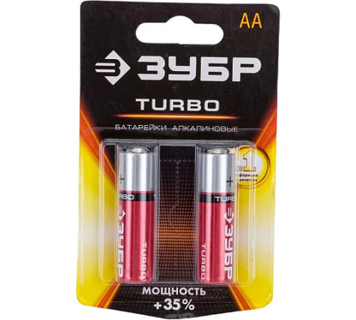 Батарейка щелочная (алкалиновая), "AA", 1,5 В, 2 шт ЗУБР Turbo Батарейка щелочная (алкалиновая), "AA", 1,5 В, 2 шт ЗУБР Turbo