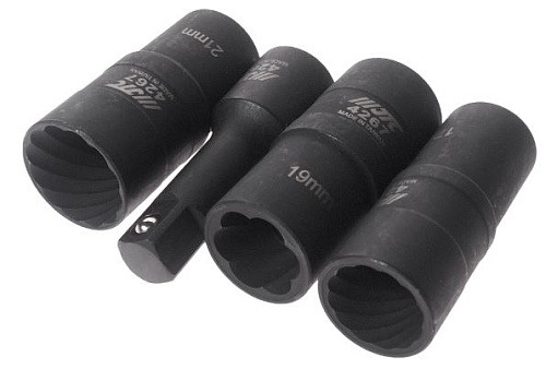 Набор головок для секретных болтов и гаек двухсторонних 17, 19, 21 мм (4 предм.) глубоких JTC Набор головок для секретных болтов и гаек двухсторонних 17, 19, 21 мм (4 предм.) глубоких JTC