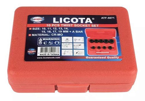 Набор головок для скругленного крепежа 3/8", 10-19 мм (10 предм.) Licota Набор головок для скругленного крепежа 3/8", 10-19 мм (10 предм.) Licota