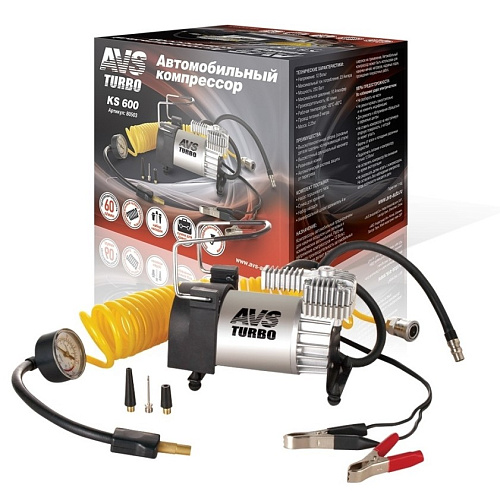 Компрессор автомобильный 10 атм, 60 л/мин с насадками и шлангом AVS KS600 Компрессор автомобильный 10 атм, 60 л/мин с насадками и шлангом AVS KS600