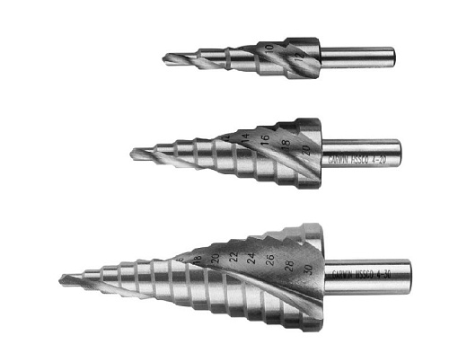 Набор сверел ступенчатых 4-12, 4-20, 4-30 мм, HSS-Co5, со спиральной канавкой GARWIN Набор сверел ступенчатых 4-12, 4-20, 4-30 мм, HSS-Co5, со спиральной канавкой GARWIN