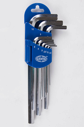 Набор ключей шестигранных угловых экстрадлинных 1,5-10 мм (9 шт) Licota Набор ключей шестигранных угловых экстрадлинных 1,5-10 мм (9 шт) Licota